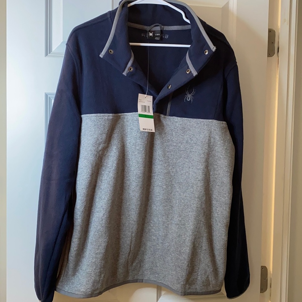 Men’s Spyder Gray & blue Fleece quarter button up
